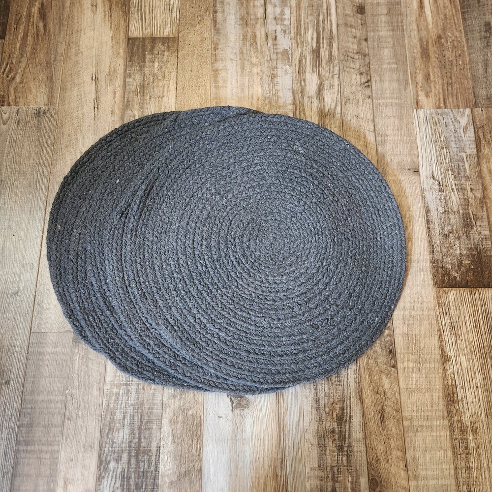 Chardin Home Charcoal Grey Braided Round Placemats 15in Recycled Cotton Set of 6